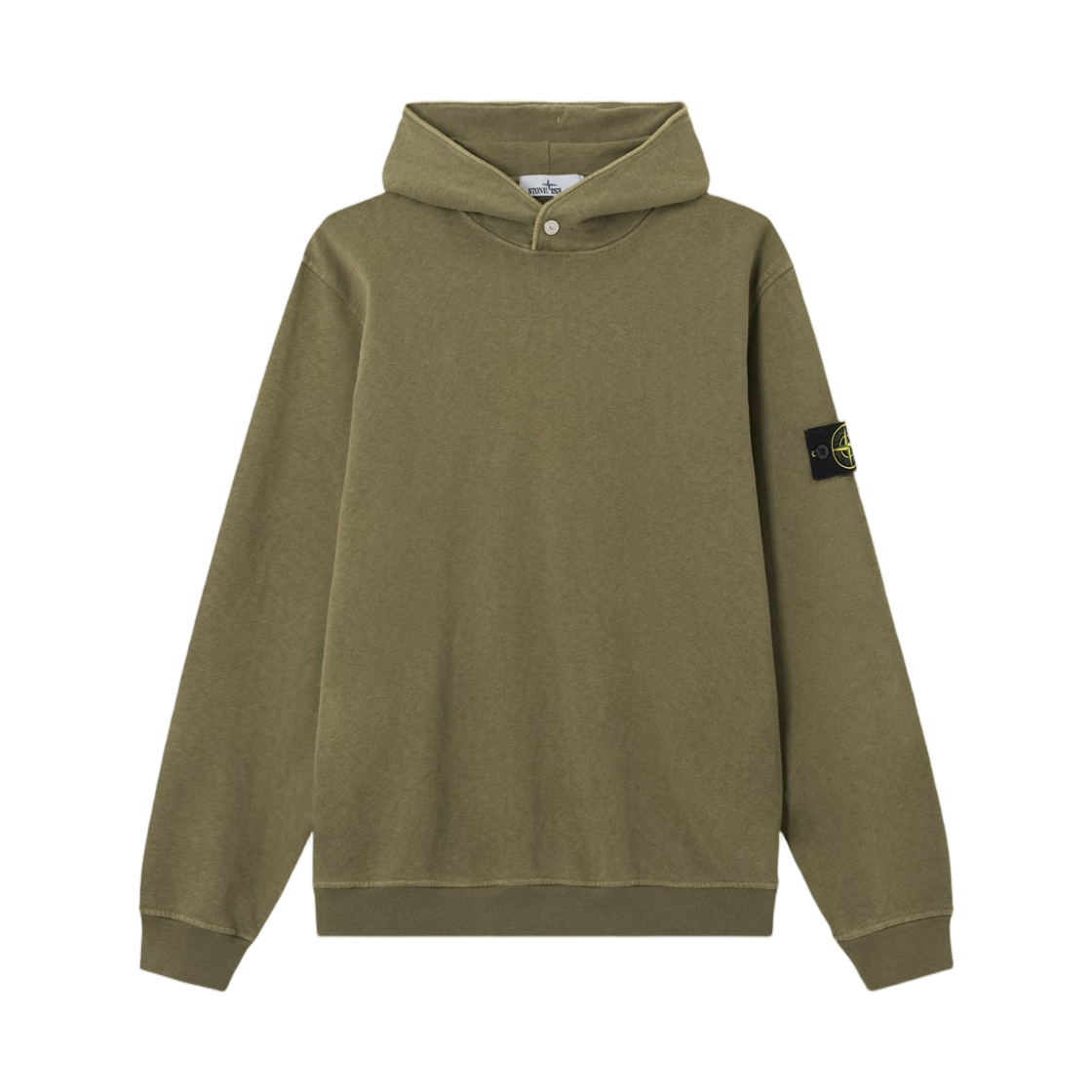 L1S1561000-31S0060-V015G Stone Island 6100031 Malfile Fleece Old Effect Regular-Fit Hooded Sweatshirt with Snap At Neck Military Green - 26SS