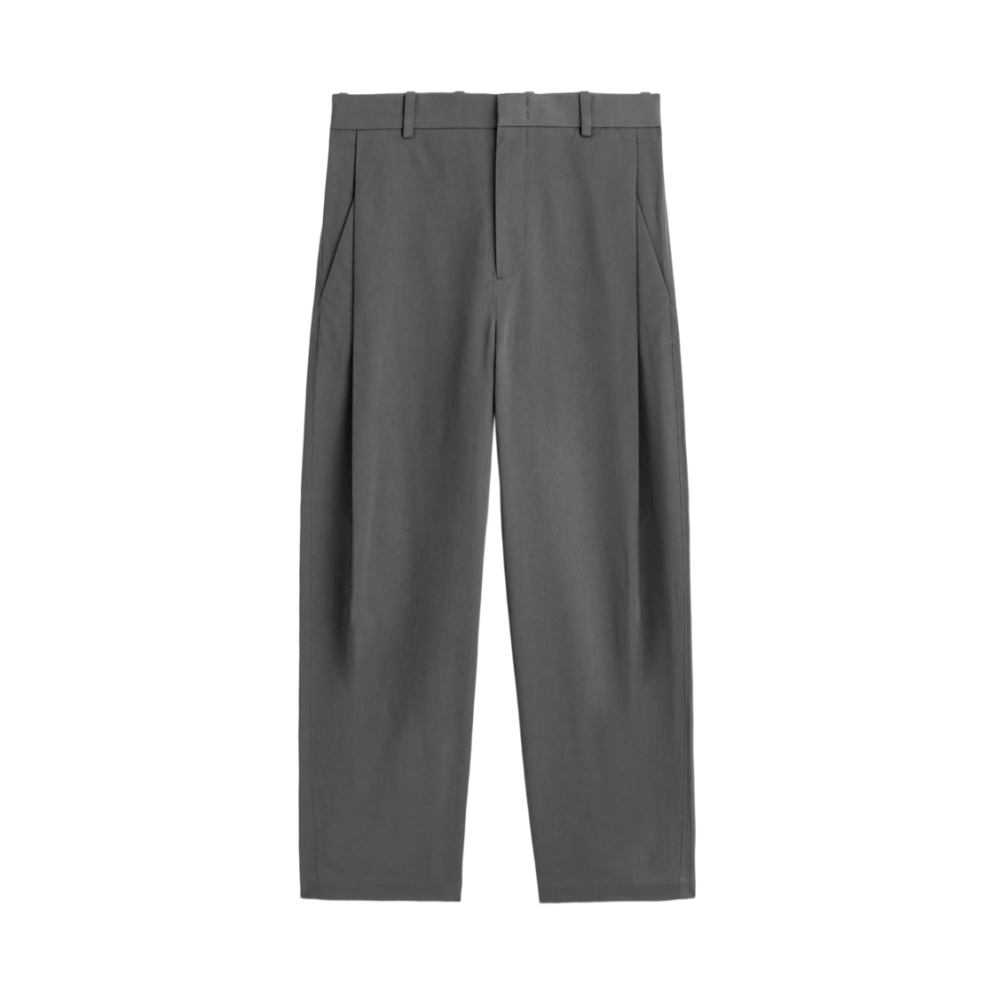 1294676005 COS Wide Leg Pleated Cotton Trousers Grey