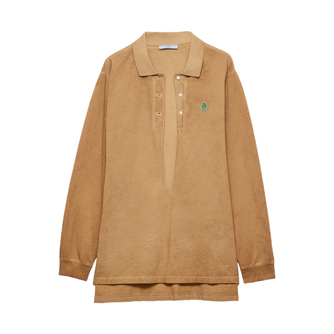 39669R-19OV-F0241 (W) Prada Long-Sleeved Cotton Pique Polo Shirt Khaki