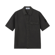 Stone Island 1200031 Brushed Organic Cotton Canvas Old Effect Comfort-Fit Short-Sleeve Shirt with Pocket Charcoal Grey - 26SS