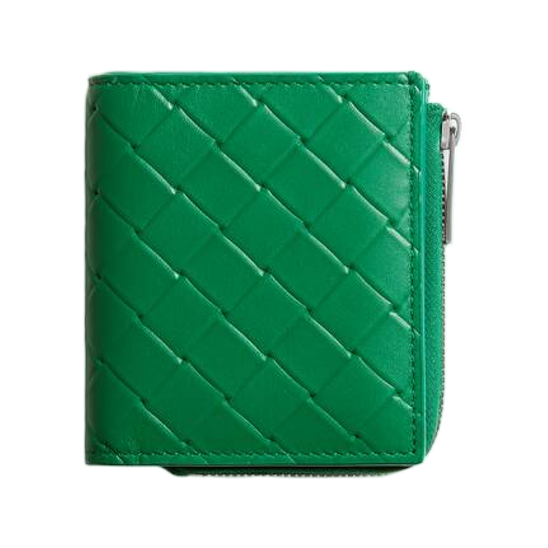 841823V0AQ13796 Bottega Veneta Intrecciato Stamp Bi-Fold Wallet Grass Green