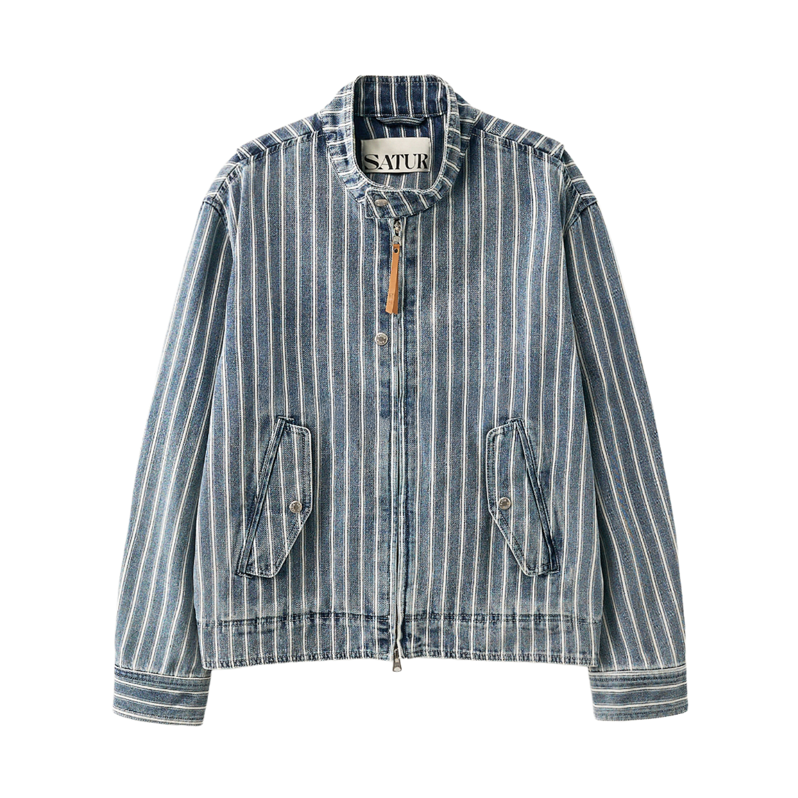세터 스트라이프 데님 헤링턴 자켓 블루(SATUR Stripe Denim Harrington Jacket Blue)