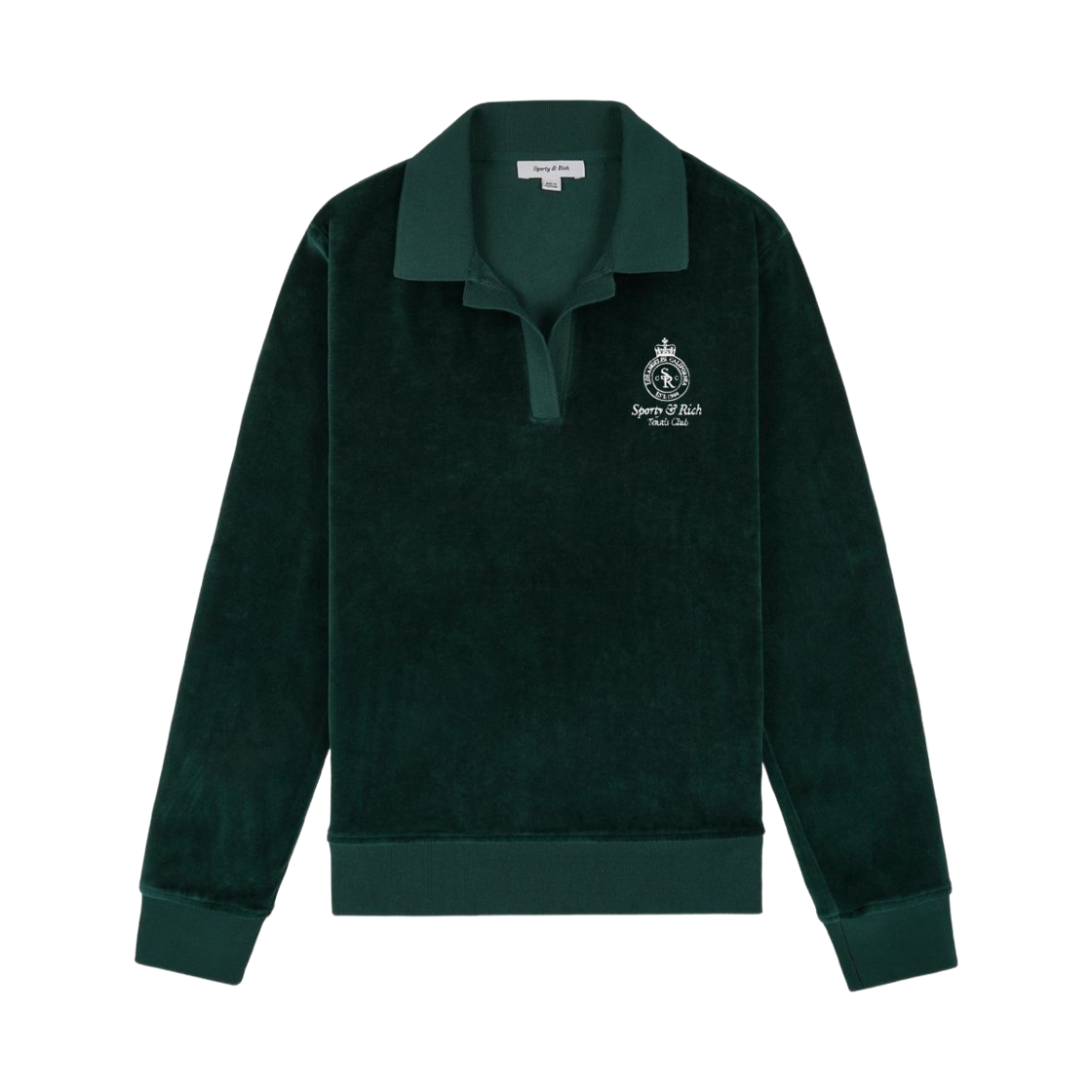(W) 스포티 앤 리치 크라운 테니스 벨루어 폴로 포레스트 에크루((W) Sporty & Rich Crown Tennis Velour Polo Forest Ecru)