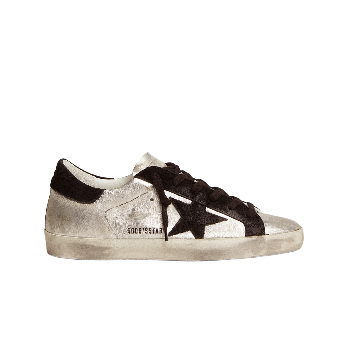 GWF00101-F000312-60246 (W) Golden Goose Super Star Sneakers in Silver Leather with Contrasting Inserts Silver Black