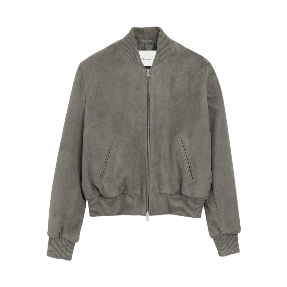 HJK152-LH0059-0516 AMI Grey Goat Leather Ami De Coeur Zipped Jacket Carbon