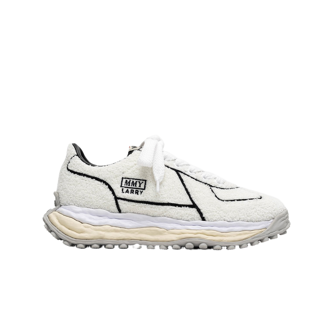 메종 미하라 야스히로 래리 OG 솔 셔닐 자수 캔버스 로우탑 스니커즈 화이트(Maison Mihara Yasuhiro Larry OG Sole Chenille Embroidered Canvas Low-Top Sneakers White) - 1