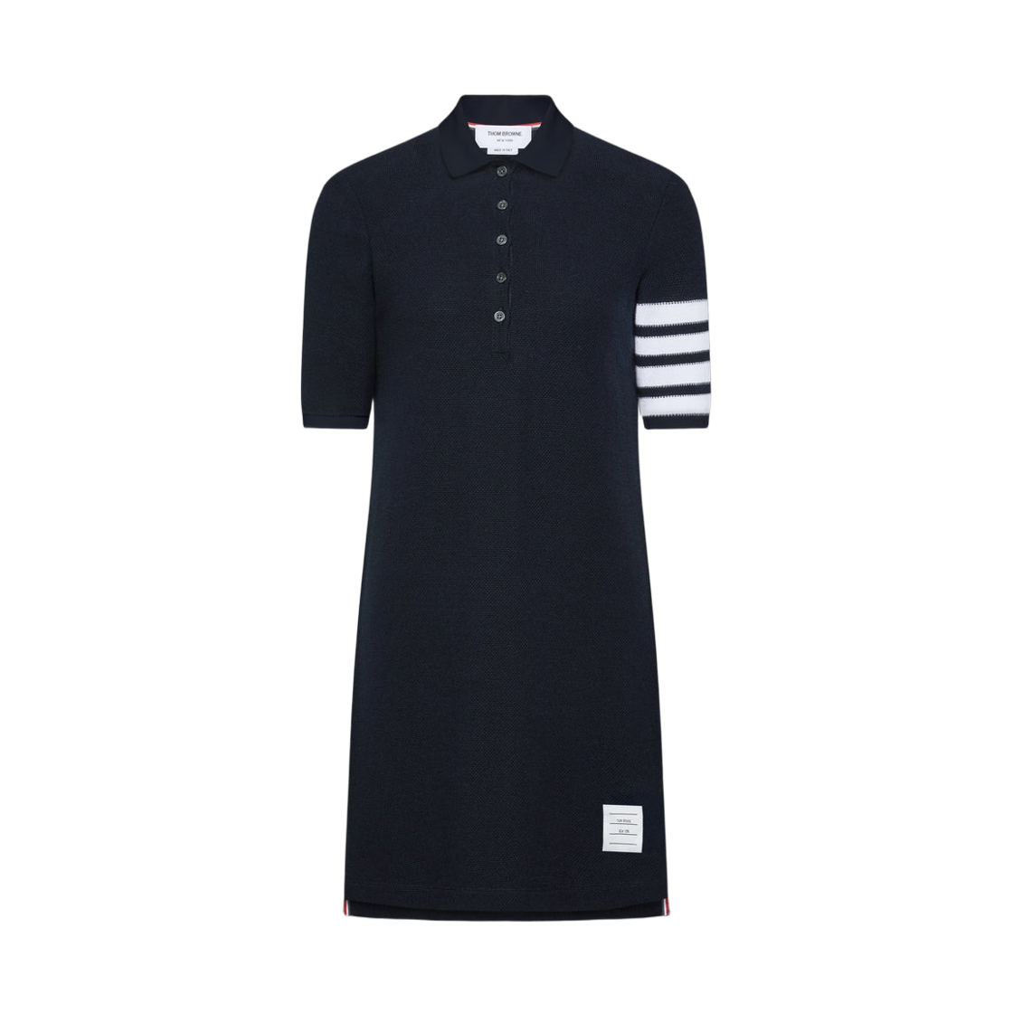 FJD134A-J0248-415 (W) Thom Browne Textured Pique 4-Bar Polo Dress Navy