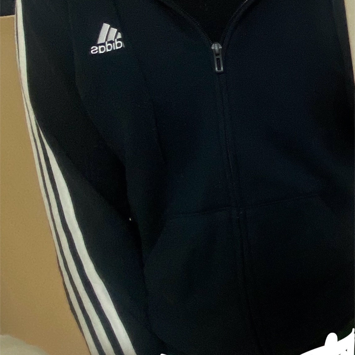 (W) Adidas Essentials French Terry 3-Stripes Full-Zip Fleece Hoodie Black White - US Sizing 착용 스타일