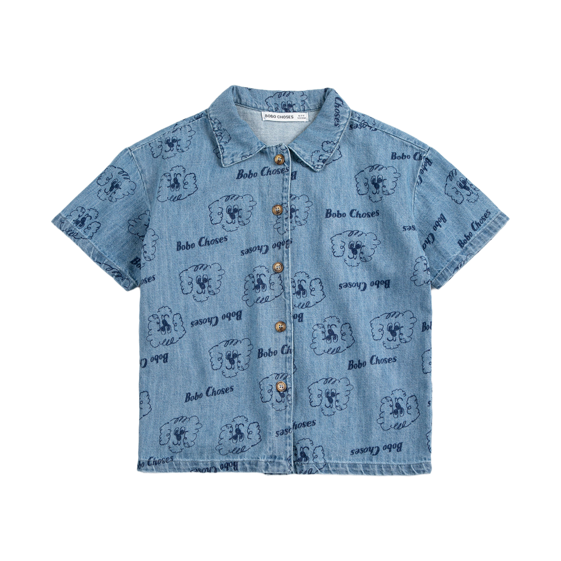 (키즈) 보보쇼즈 피클 더 도그 올 오버 데님 셔츠 블루((Kids) Bobo Choses Pickle The Dog All Over Denim Shirt Blue) - 1