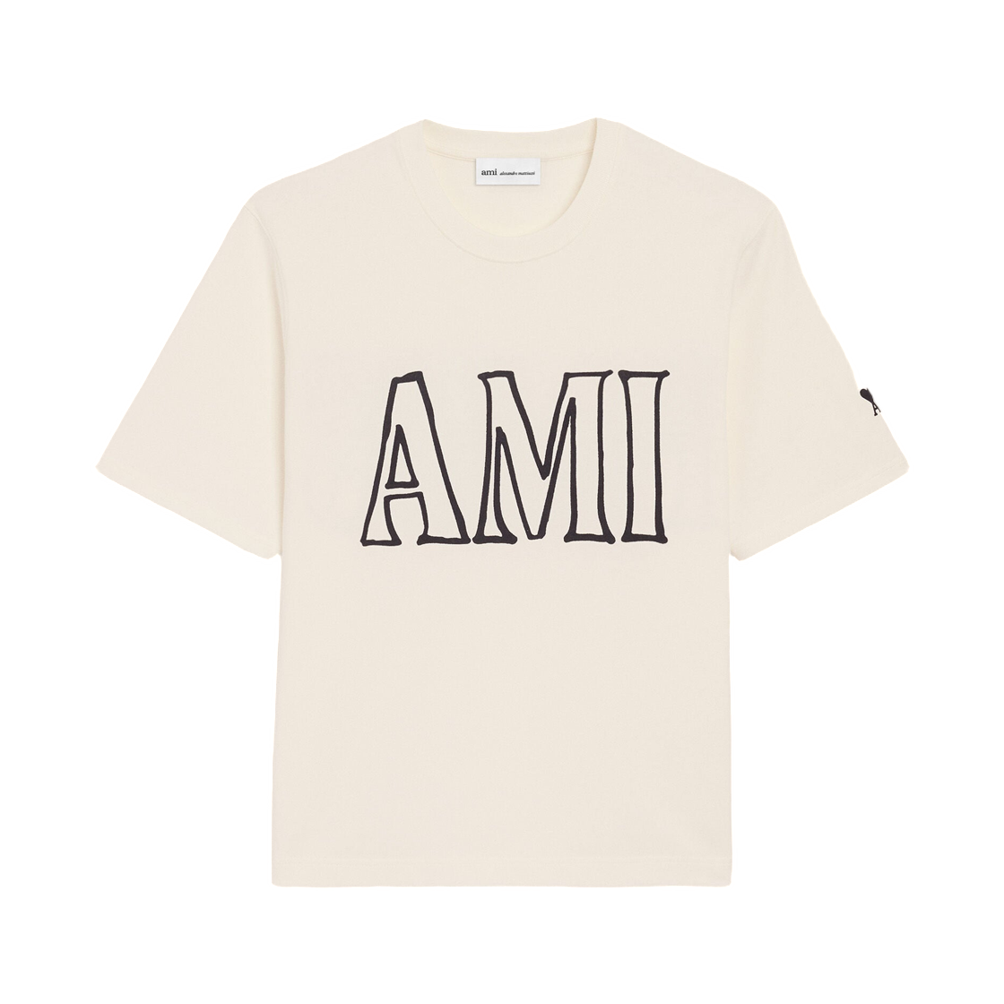 아미 화이트 코튼 아미 파리 프린트 티셔츠 화이트 크림(AMI White Cotton Ami Paris Print T-Shirt White Cream) - 1