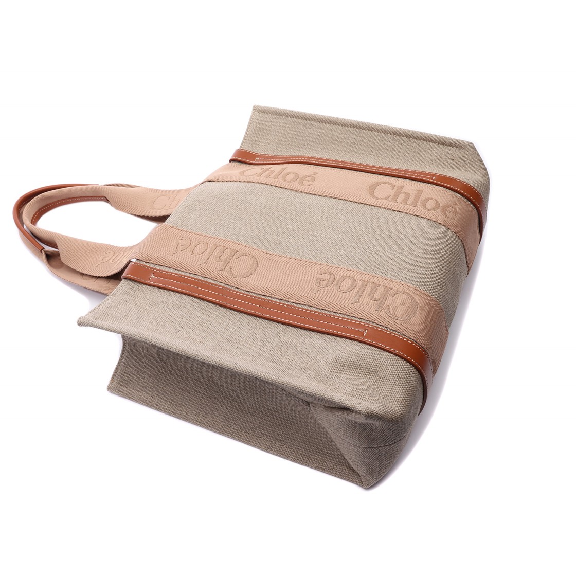[25% 쿠폰] 끌로에 린넨 우디 토트백 소프트 탄([25% 쿠폰] Chloe Linen Woody Tote Bag Soft Tan) - 4