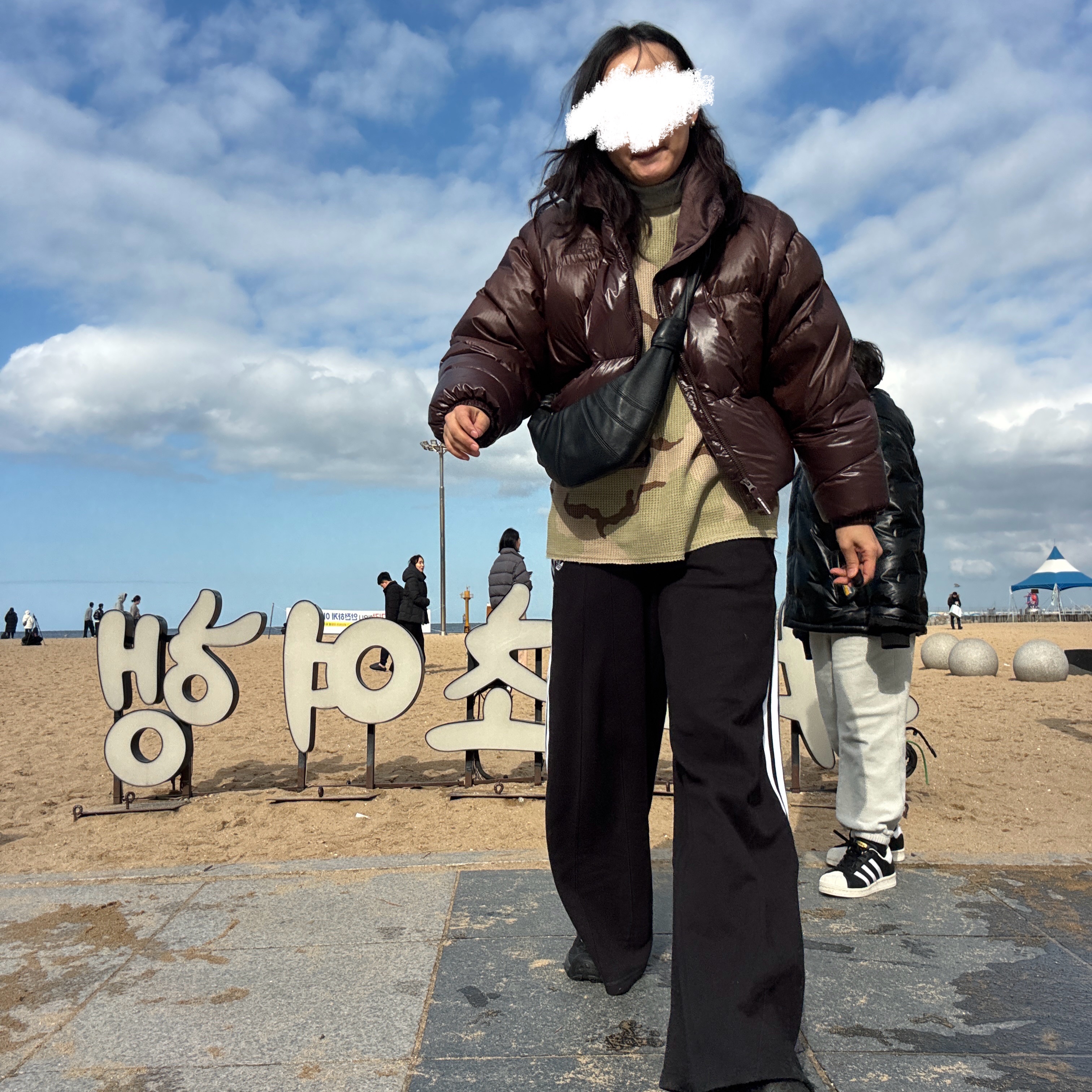 (W) The North Face White Label Wave RDS Down Parka Brown, Stussy Raglan Thermal LS Crew Sand Camo 착용 스타일