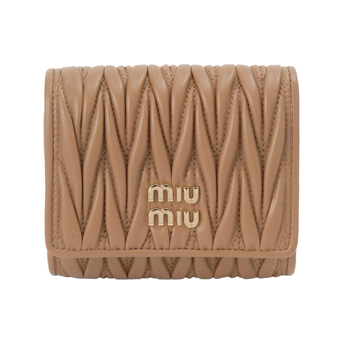 5MH033-AFPP-F098L Miu Miu Small Matelasse Nappa Leather Wallet Caramel