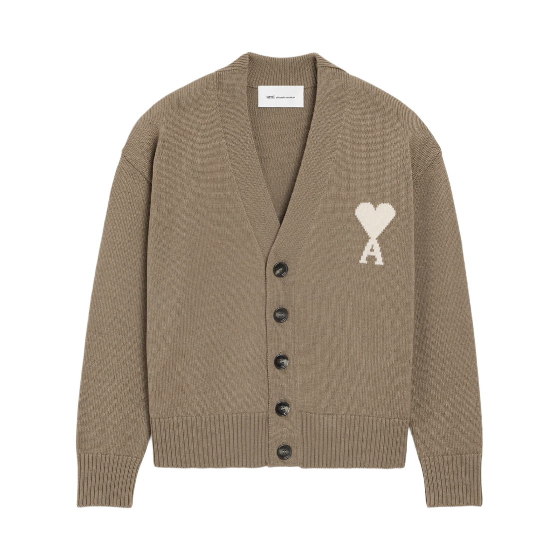 UKC380-KN0156-A117 AMI Beige Wool Ami De Coeur Cardigan Taupe Beige Off White