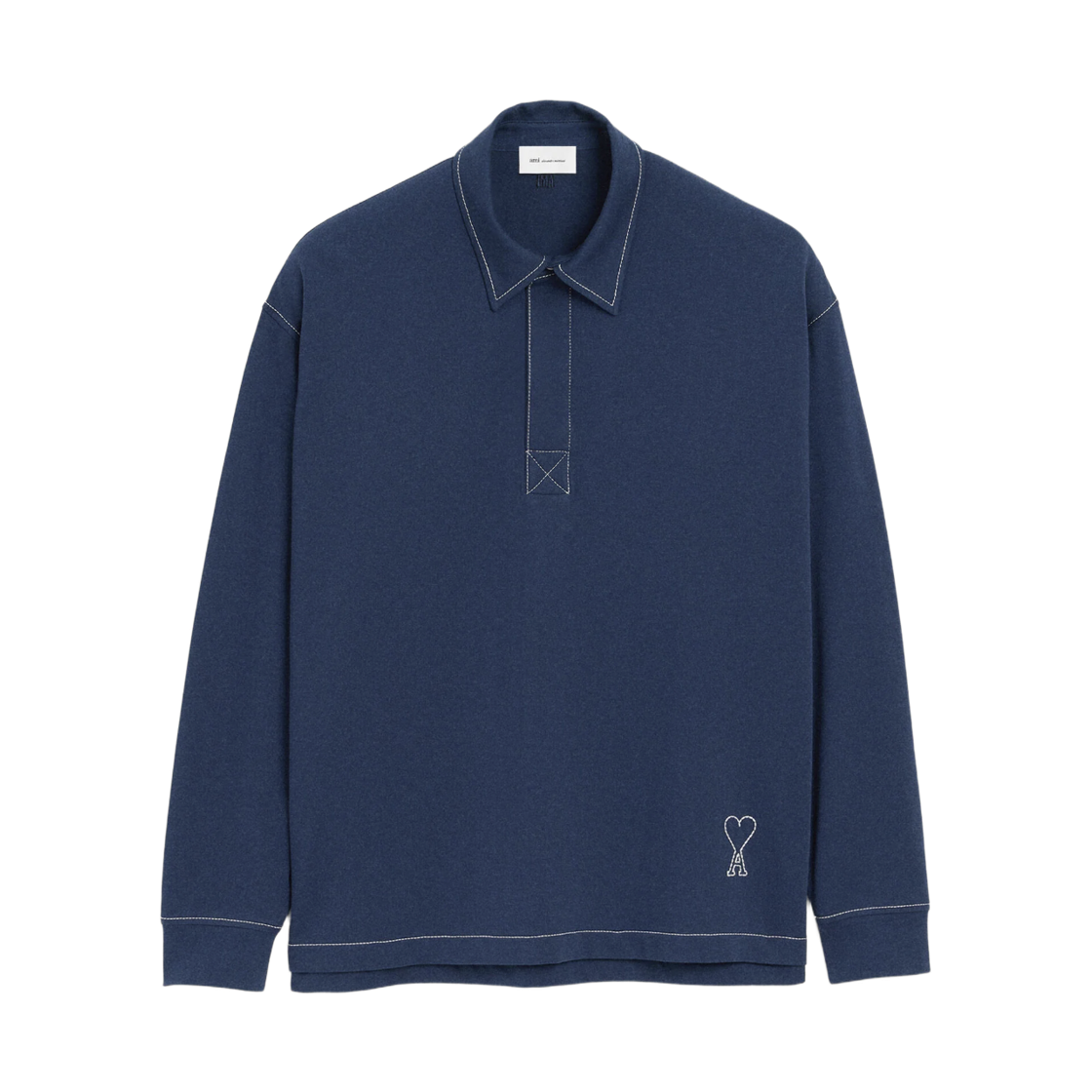 아미 블루 코튼 롱슬리브 아미 드 하트 폴로 잉크(AMI Blue Cotton Long Sleeves Ami De Coeur Polo Ink) - 1