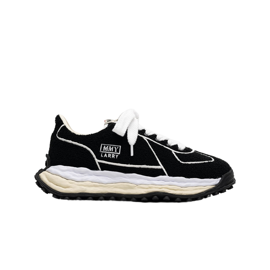 A16FW712-BLACK Maison Mihara Yasuhiro Larry OG Sole Chenille Embroidered Canvas Low-Top Sneakers Black