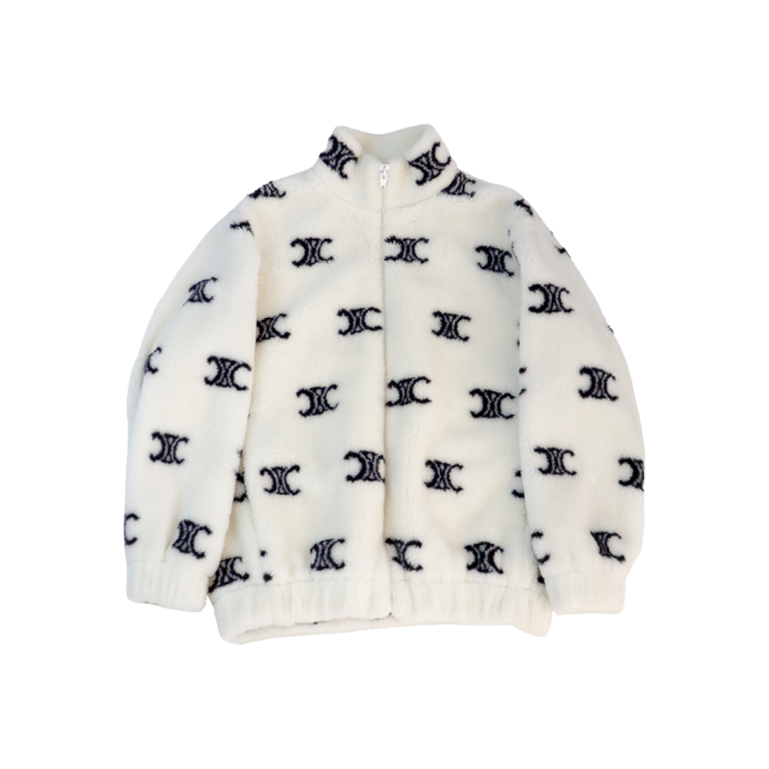IT38PFFJTOVQ Celine White Triomphe Fleece Zip-Up A-C49804