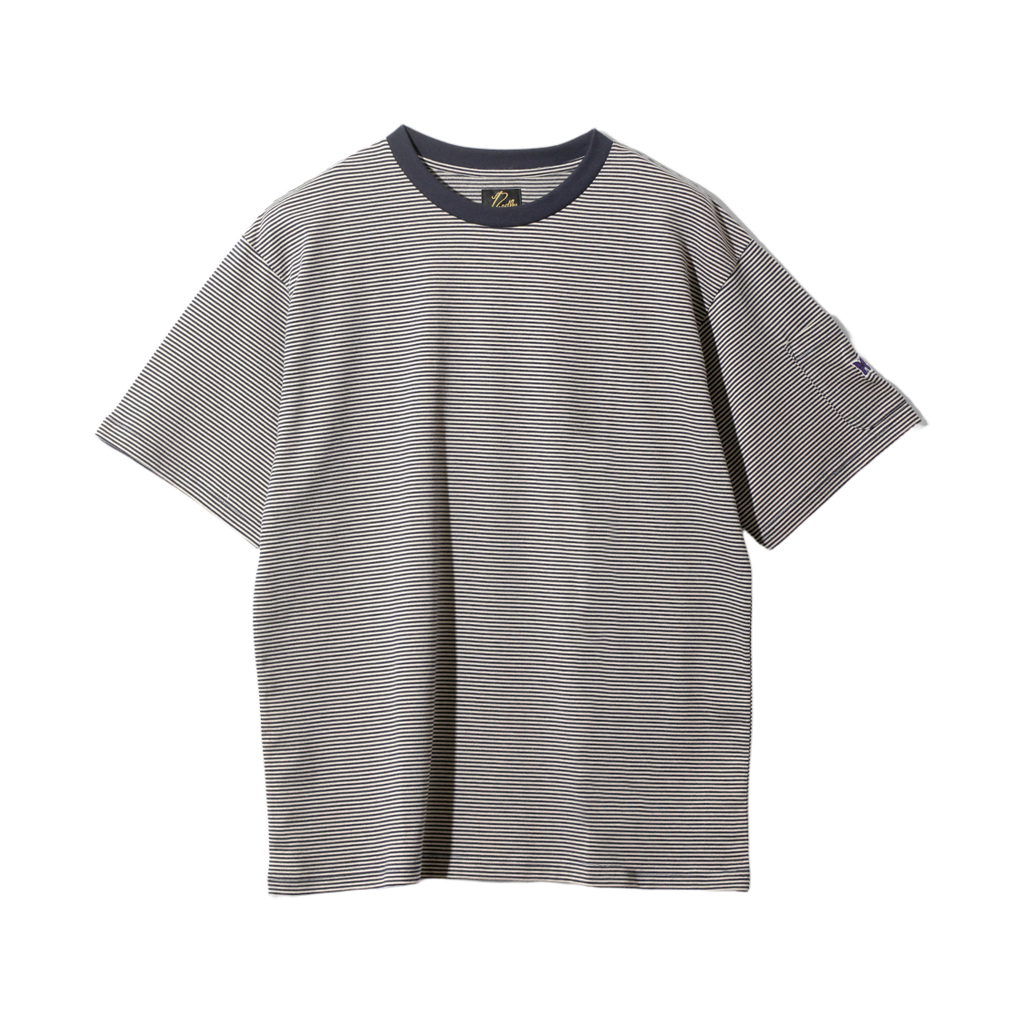 SX446A Needles S/S Crew Neck T-Shirt Cotton Stripe Jersey Navy Beige