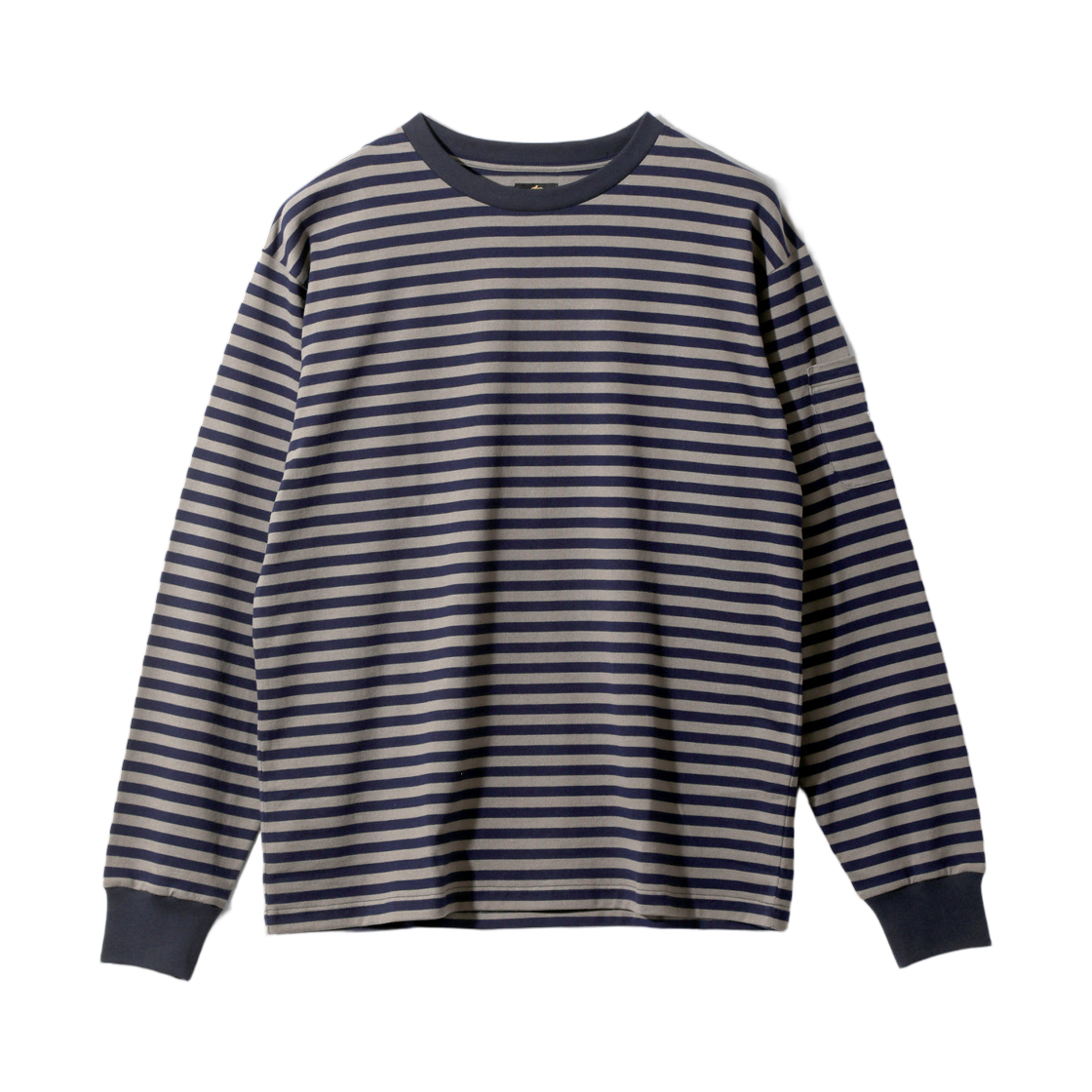 SX445B Needles L/S Crew Neck T-Shirt Cotton Stripe Jersey Navy Mocha