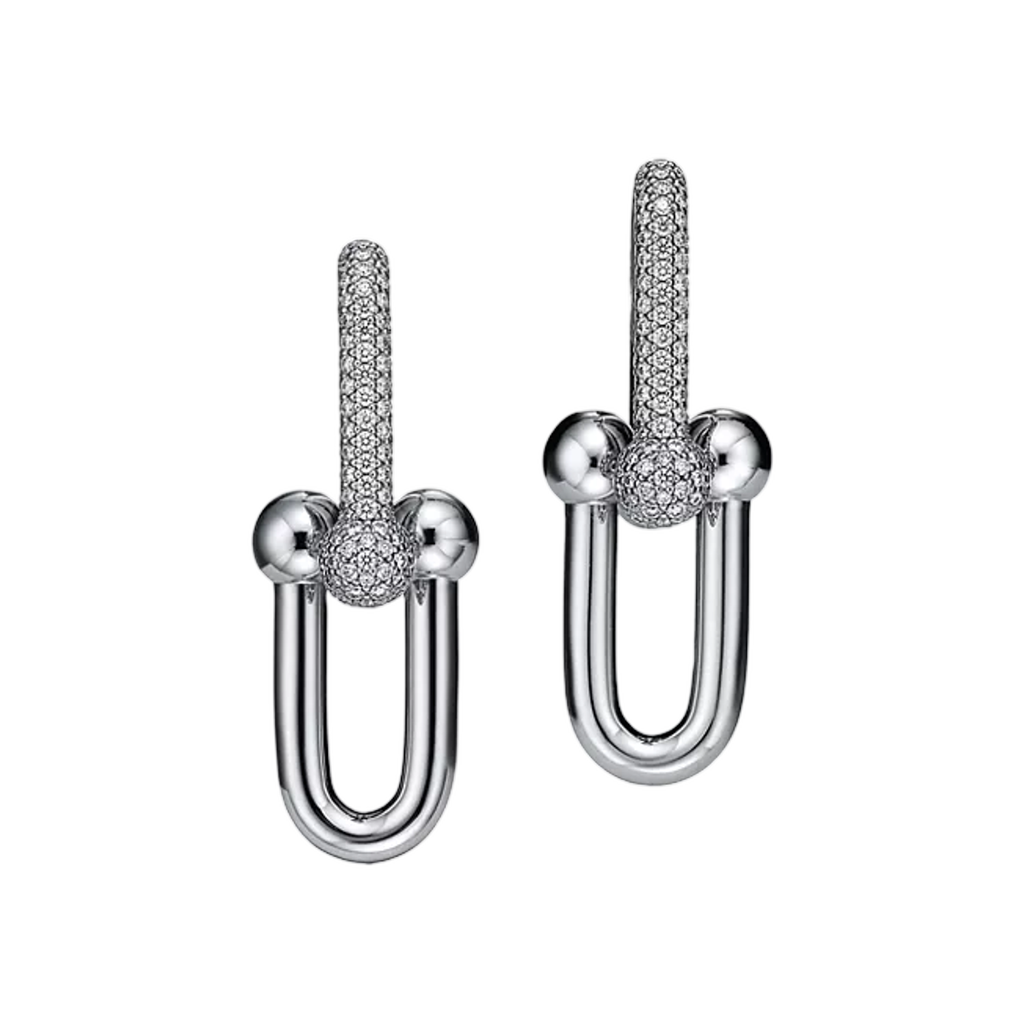 70353148 Tiffany & Co. Tiffany HardWear Large Link Earrings White Gold with Pavé Diamonds