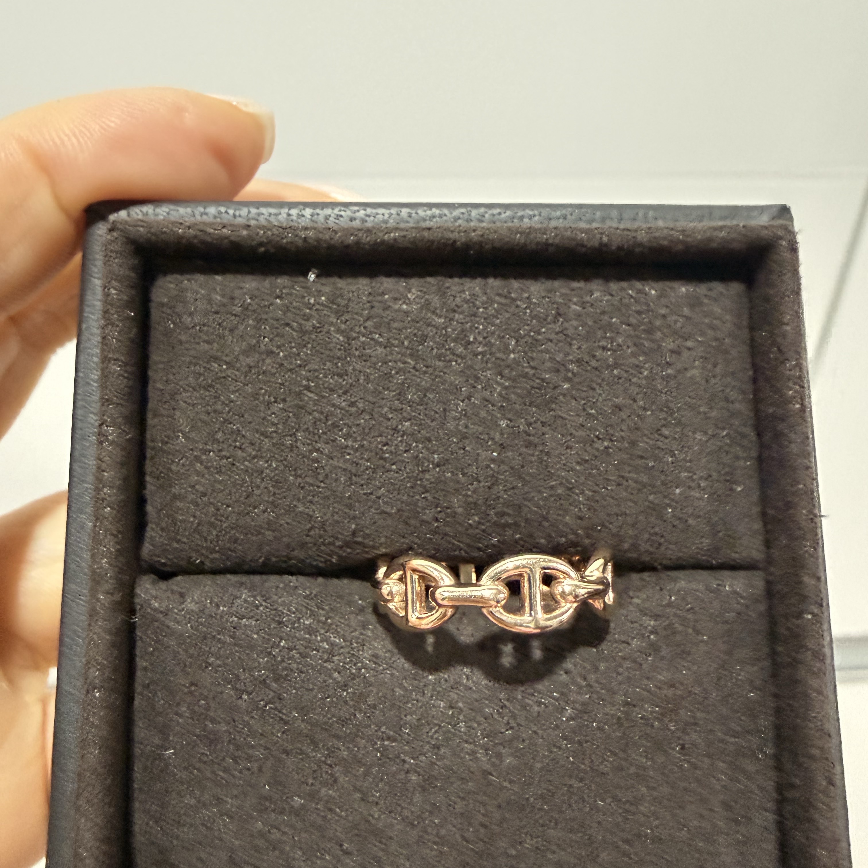 (W) Hermes Small Chaine D'Ancre Enchainee Ring Rose Gold 착용 스타일 - 1
