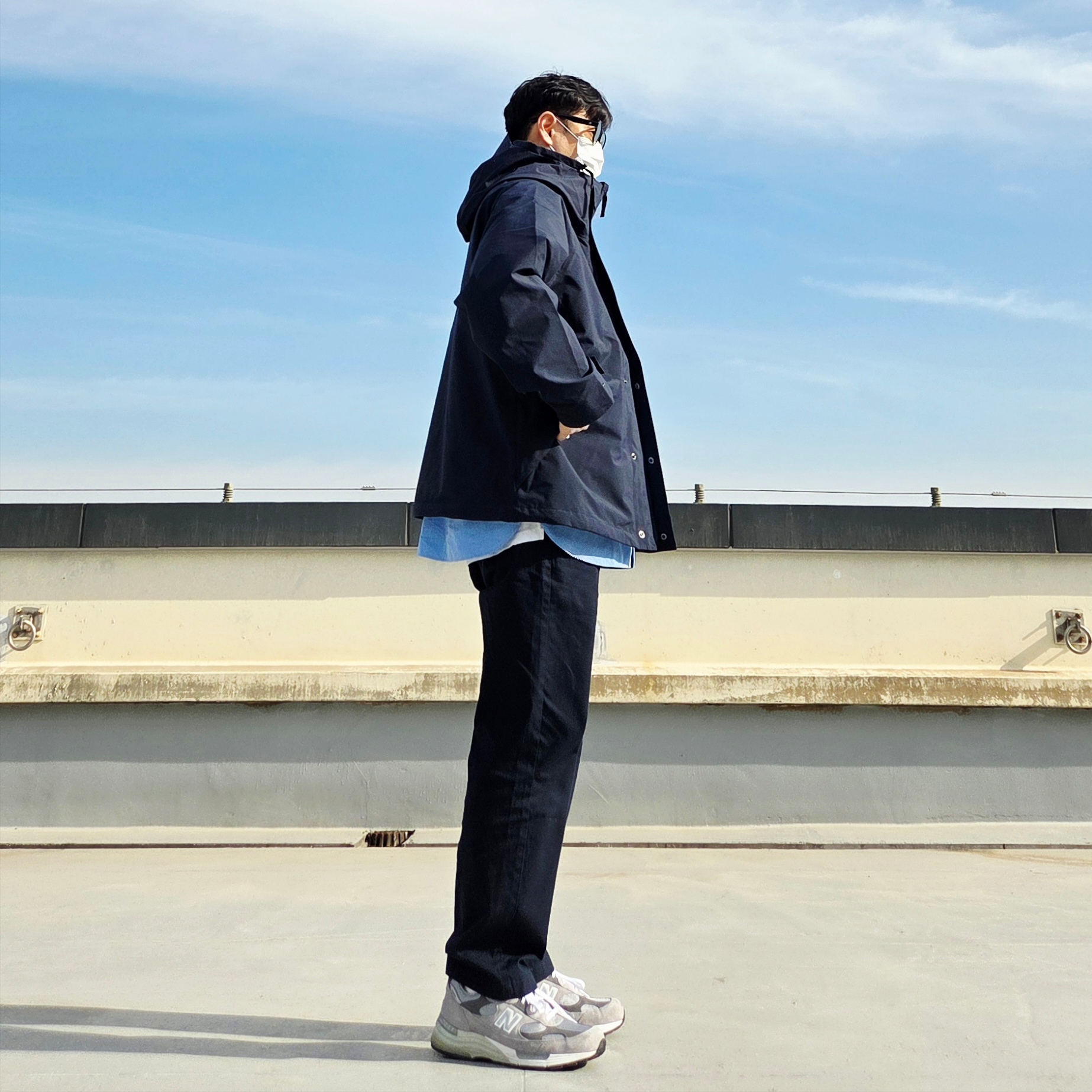 Nanamica 2L Nylon Gore-Tex Cruiser Jacket Navy, Nanamica Regular Collar Wind Shirt Sax 착용 스타일 - 5