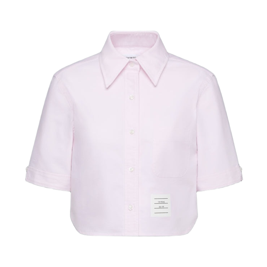 FLL205A-F0313-680 (W) Thom Browne Oxford Cropped Short Sleeve Shirt Light Pink