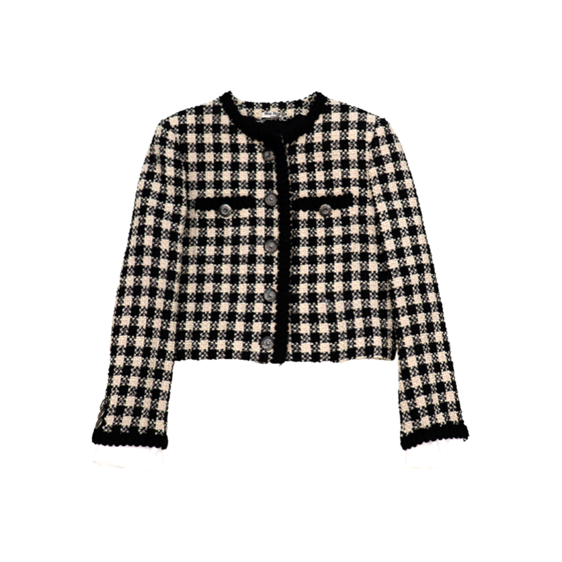 미우미우 블랙 화이트 체크 트위드 재킷 A-C49802(Miu Miu Black and White Check Tweed Jacket A-C49802)