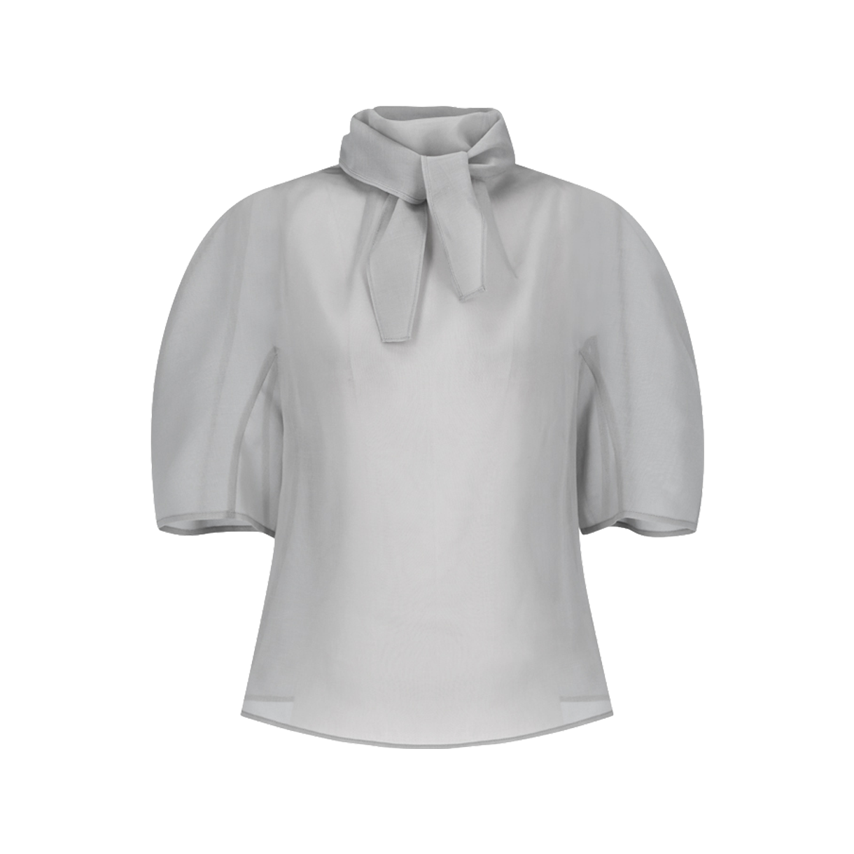 아모멘토 우먼 노티드 칼라 탑 그레이 - 26SS(Amomento Women Knotted Collar Top Grey - 26SS)