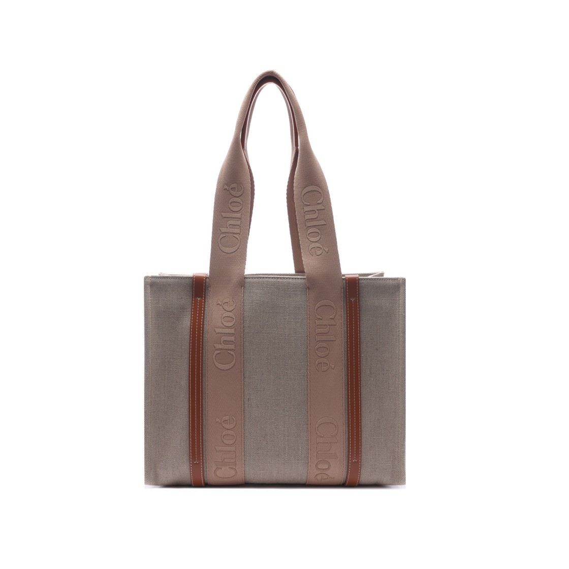 [25% 쿠폰] 끌로에 린넨 우디 토트백 소프트 탄([25% 쿠폰] Chloe Linen Woody Tote Bag Soft Tan) - 3