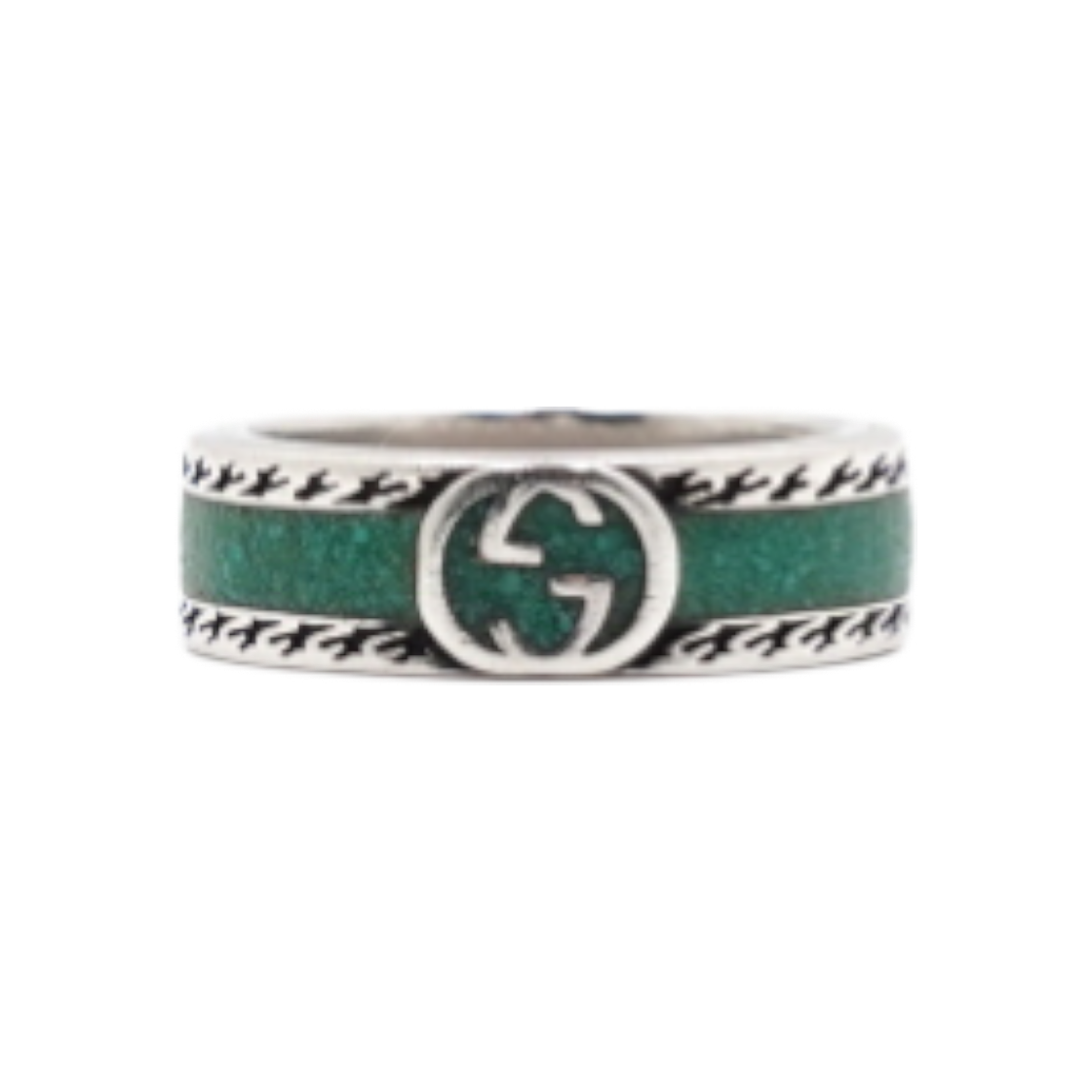 ITWU9OD8673K Gucci Interlocking G Enamel Silver Turquoise Ring - Size 12