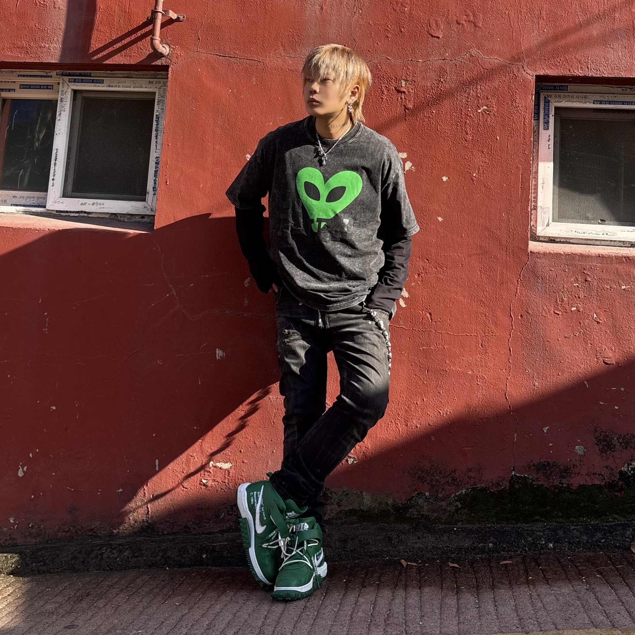 Nike x Off-White Air Force 1 Mid SP Leather Pine Green 착용 스타일 - 1
