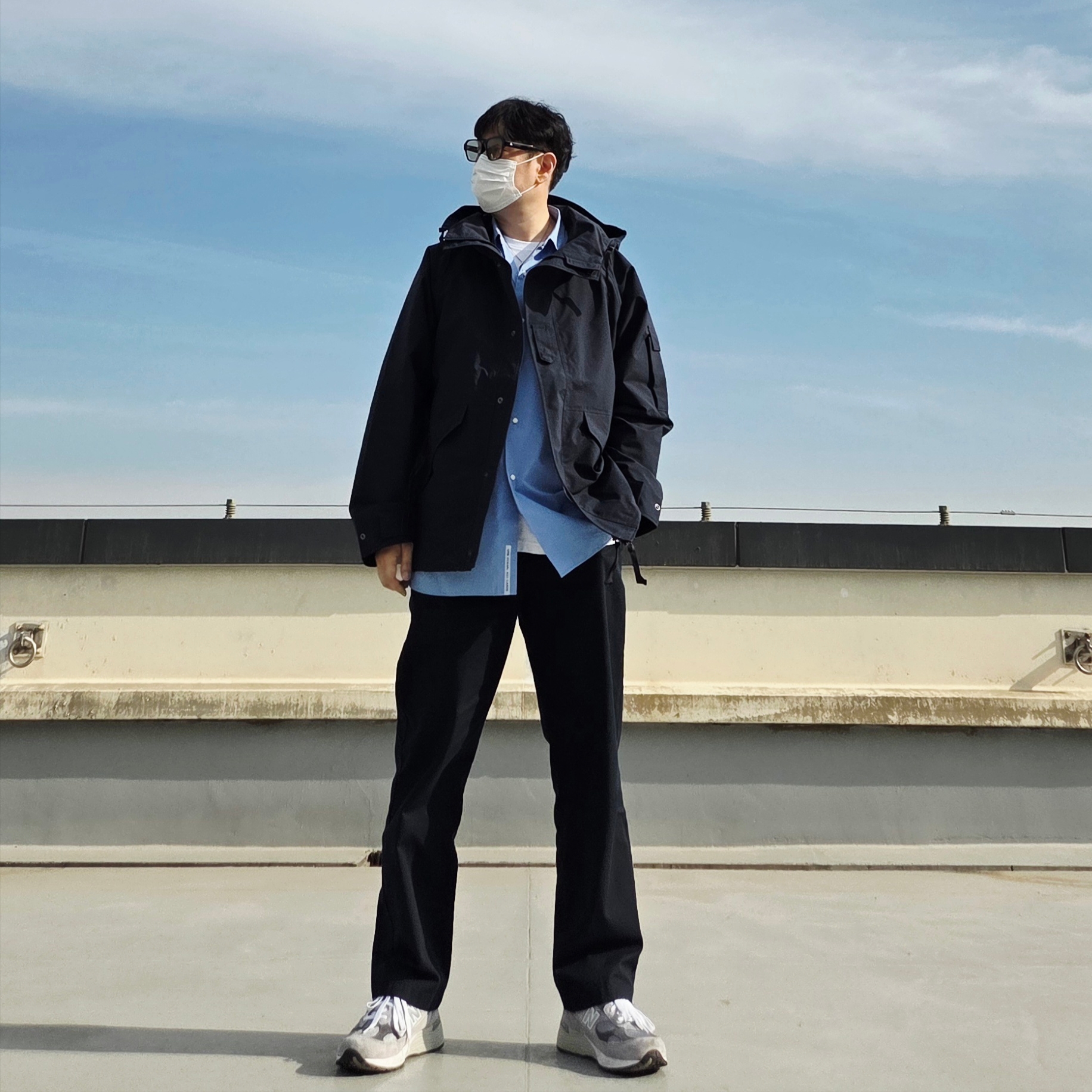 Nanamica 2L Nylon Gore-Tex Cruiser Jacket Navy, Nanamica Regular Collar Wind Shirt Sax 착용 스타일 - 3