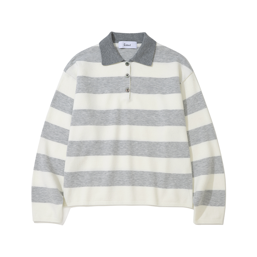 니티드 스트라이프 럭비 카라 니트 클라우드(Knitted Stripe Rugby Collar Knit Cloud)