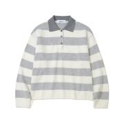 Knitted Stripe Rugby Collar Knit CLOUD