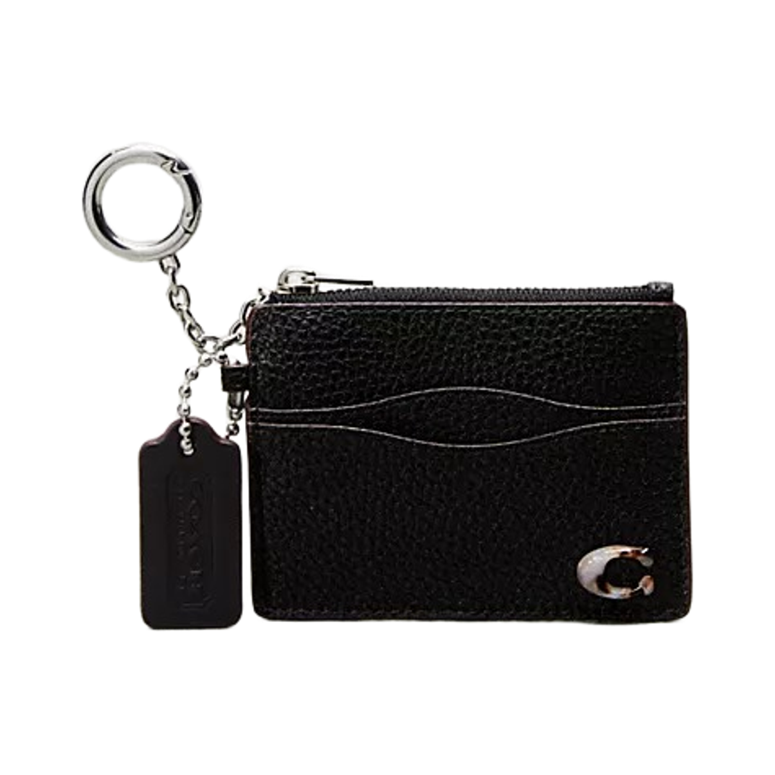 코치 코치토피아 레더 웨이비 집 카드 케이스 키링 블랙(Coach Wavy Zip Card Case with Key Ring in Coachtopia Leather Black) - 1