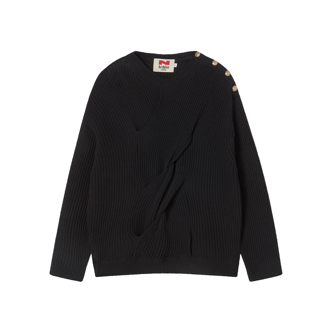 엔 아카이브 시그니처 케이블 코튼 니트 블랙