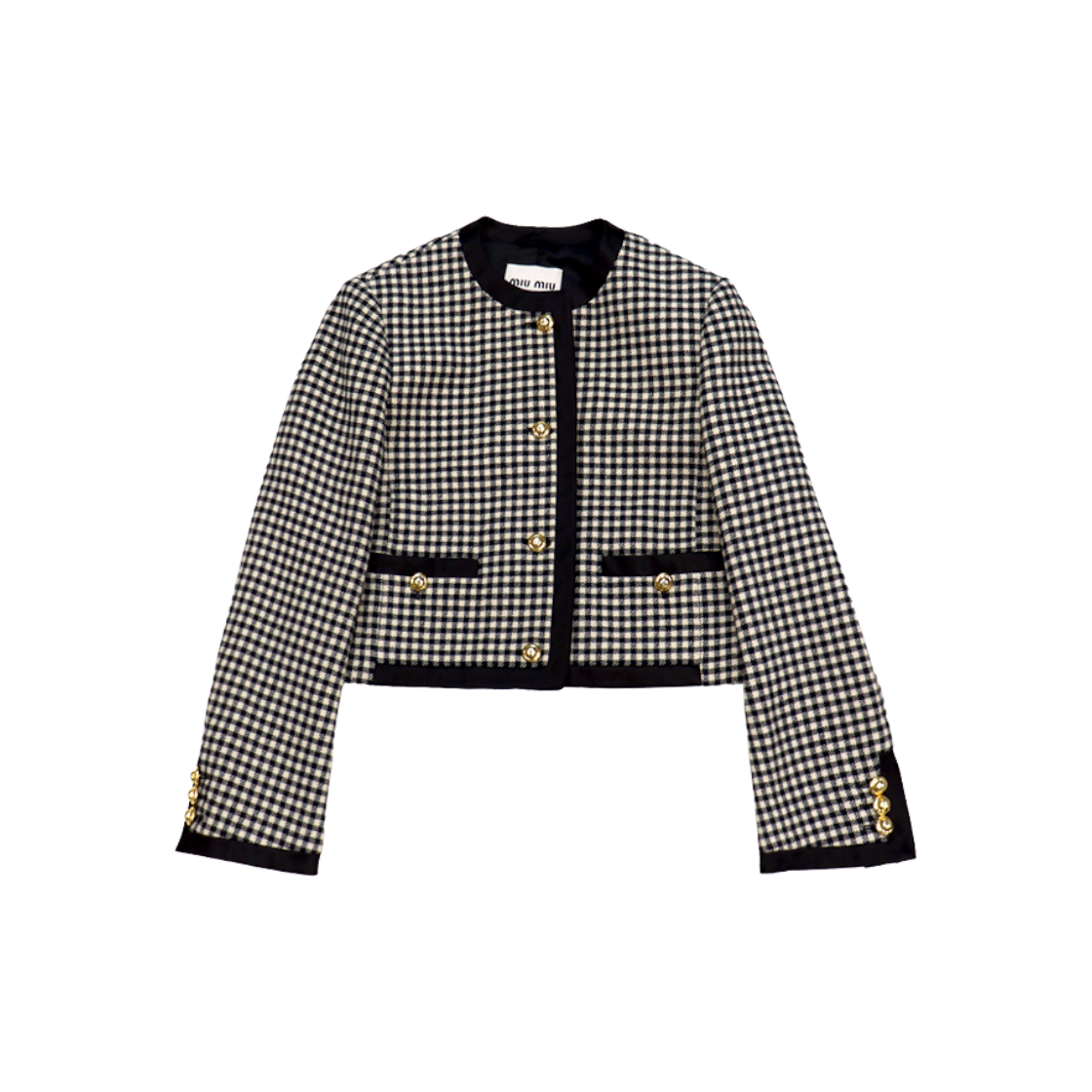 ITKW4O2KBWON Miu Miu Black and White Houndstooth Wool Jacket A-C49803