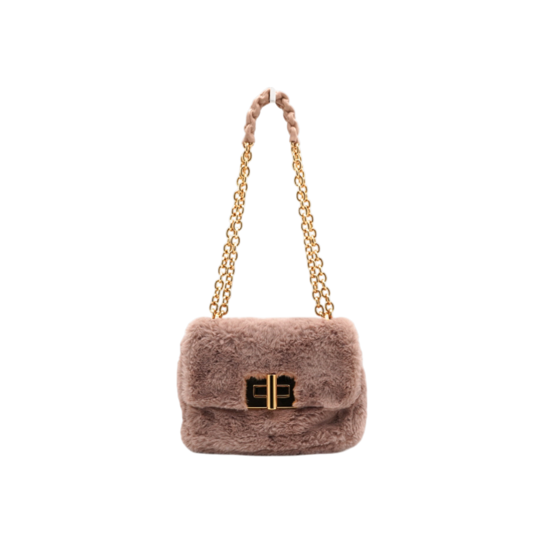 ITU8N6V5EGCN TOM FORD Natalia Pink Mini Soft Fur Shoulder and Crossbody Bag with Gold Chain