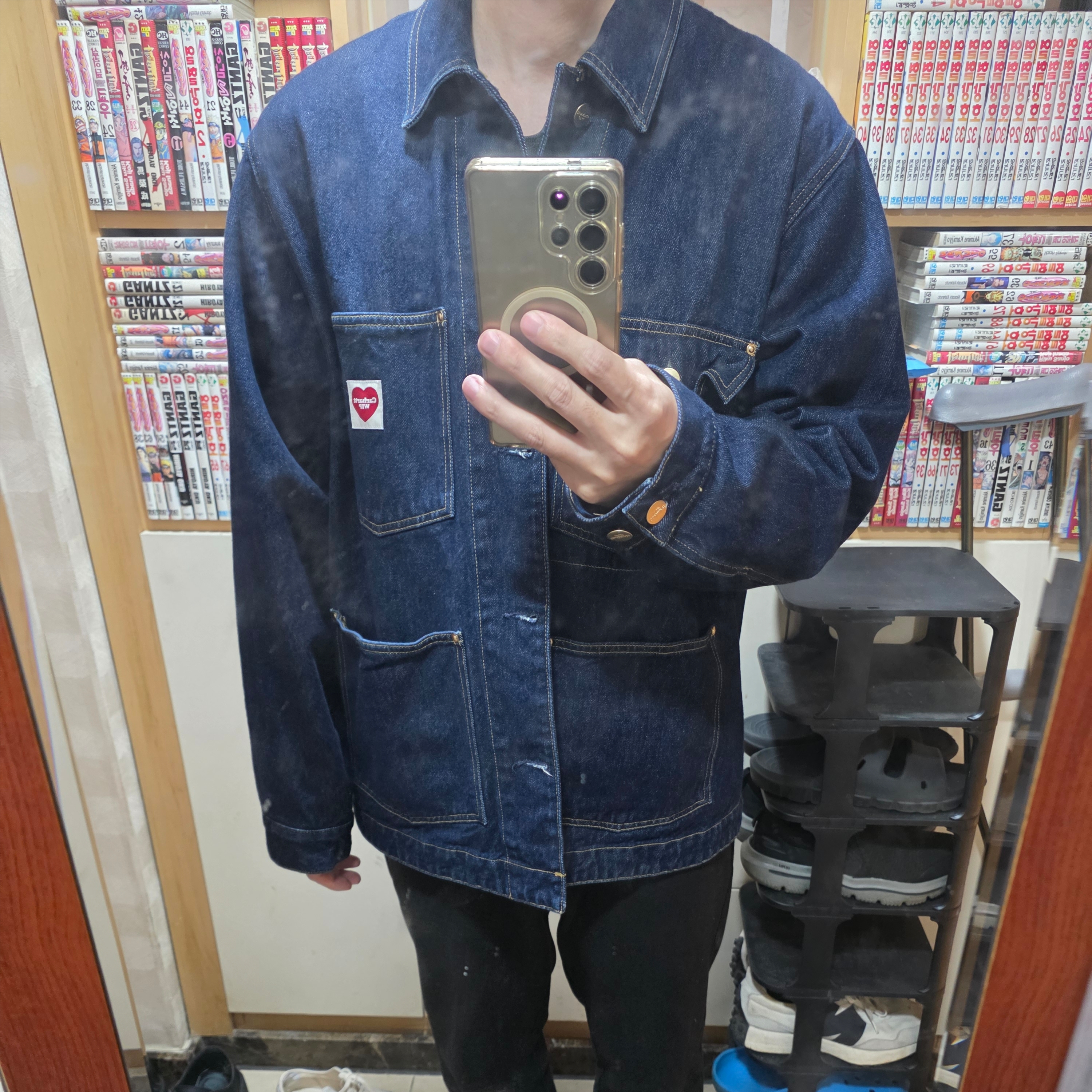 Carhartt WIP Nash Jacket Blue Rinsed 착용 스타일 - 1