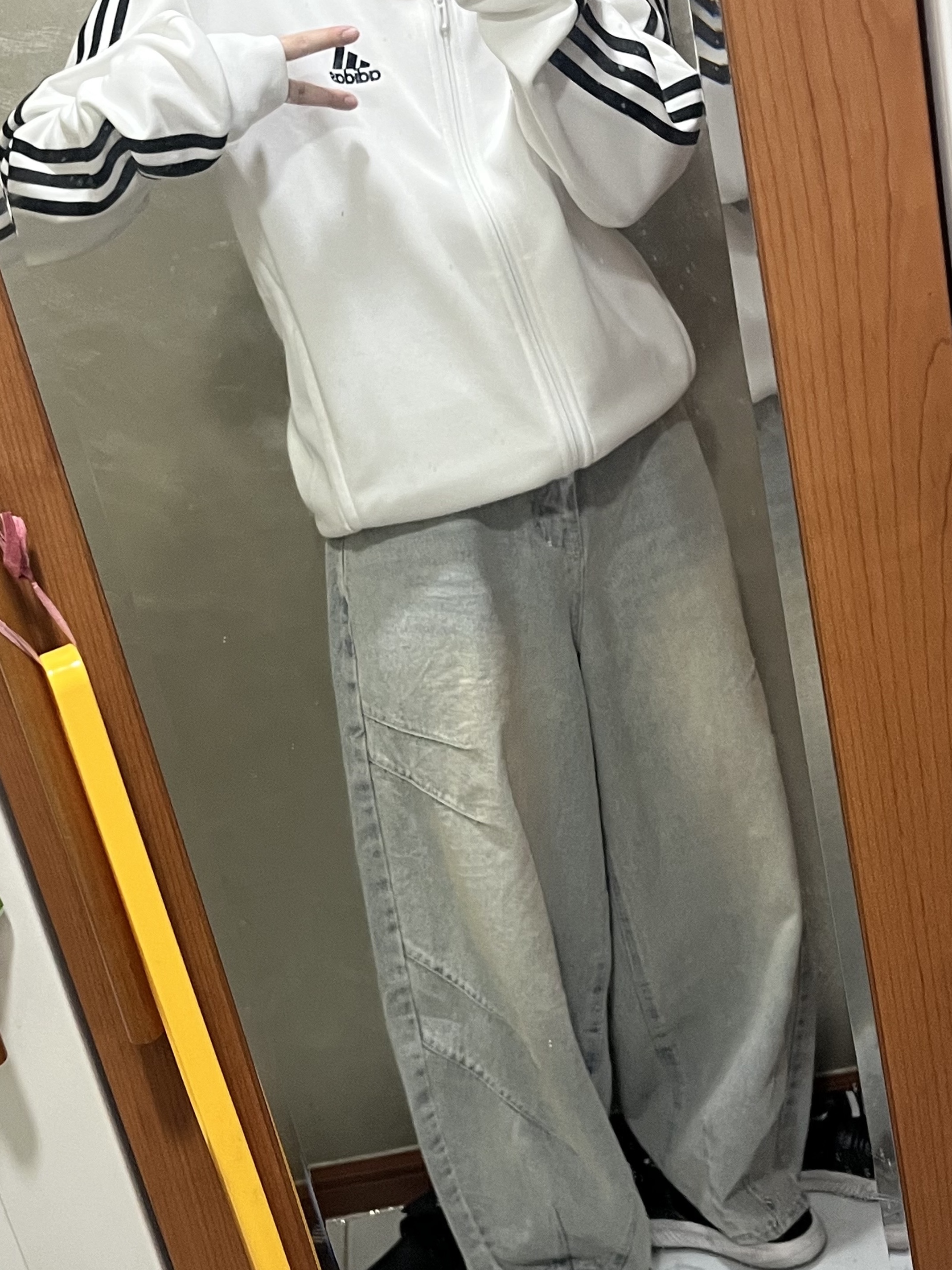 Adidas 3S Regular Fit Double Knit Track Top White - KR Sizing 착용 스타일