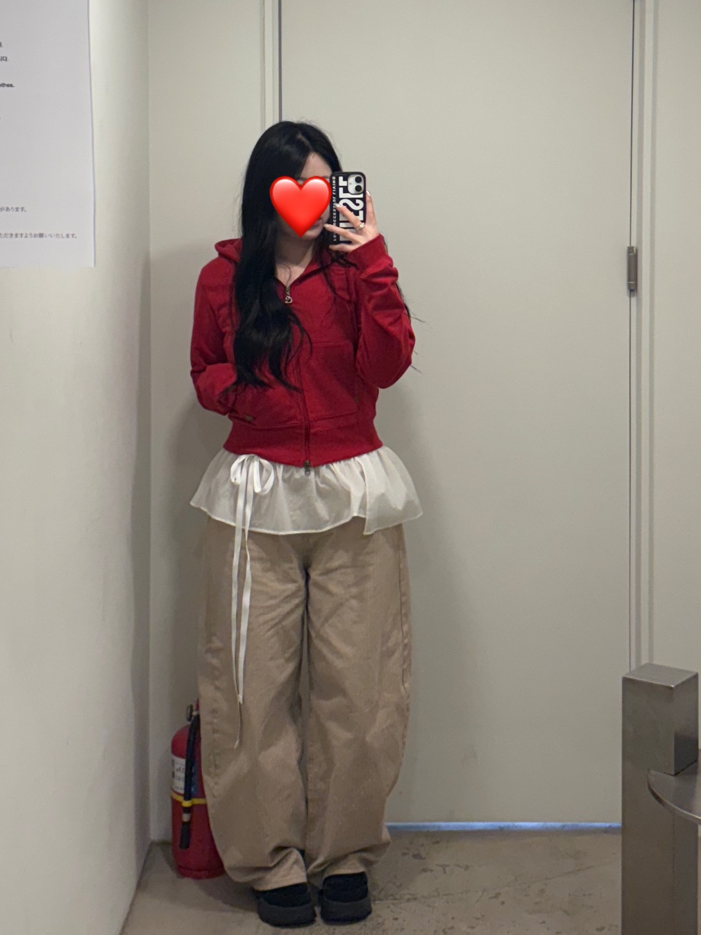 COYSEIO 038 Cozy Hood Zip-Up Red 착용 스타일