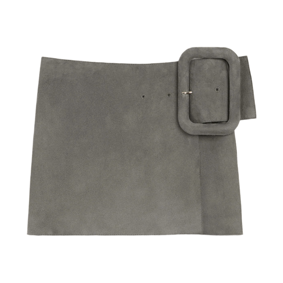 FSK464-LH0059-0516 (W) AMI Grey Goat Leather Big Buckle Belted Mini Skirt Carbon