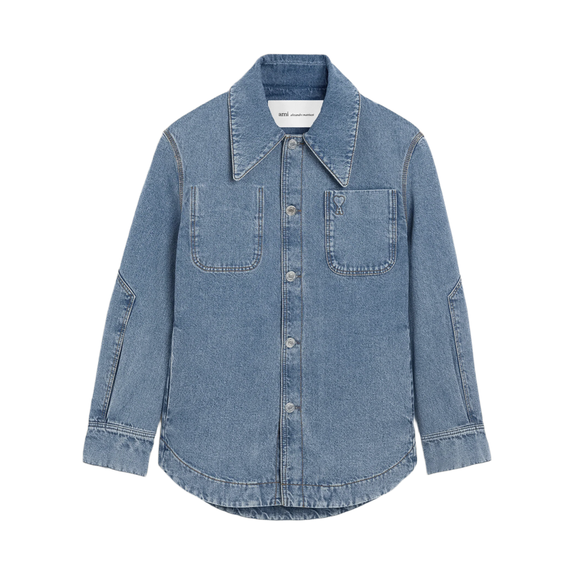 아미 블루 코튼 아미 드 하트 워커 오버셔츠 유즈드 블루(AMI Blue Cotton Ami De Coeur Worker Overshirt Used Blue)