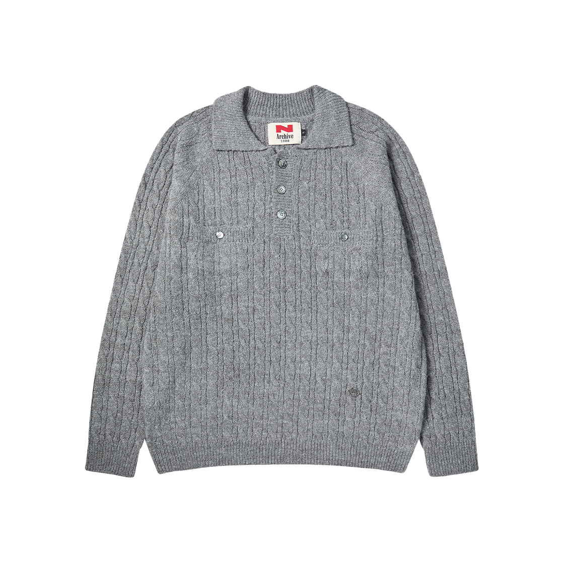 엔 아카이브 에어리 알파카 케이블 폴로 니트 그레이(N ARCHIVE Airy Alpaca Cable Polo Knit Gray)