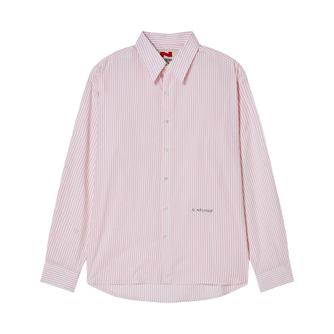 엔 아카이브 파인 코튼 로고 스트라이프 셔츠 핑크