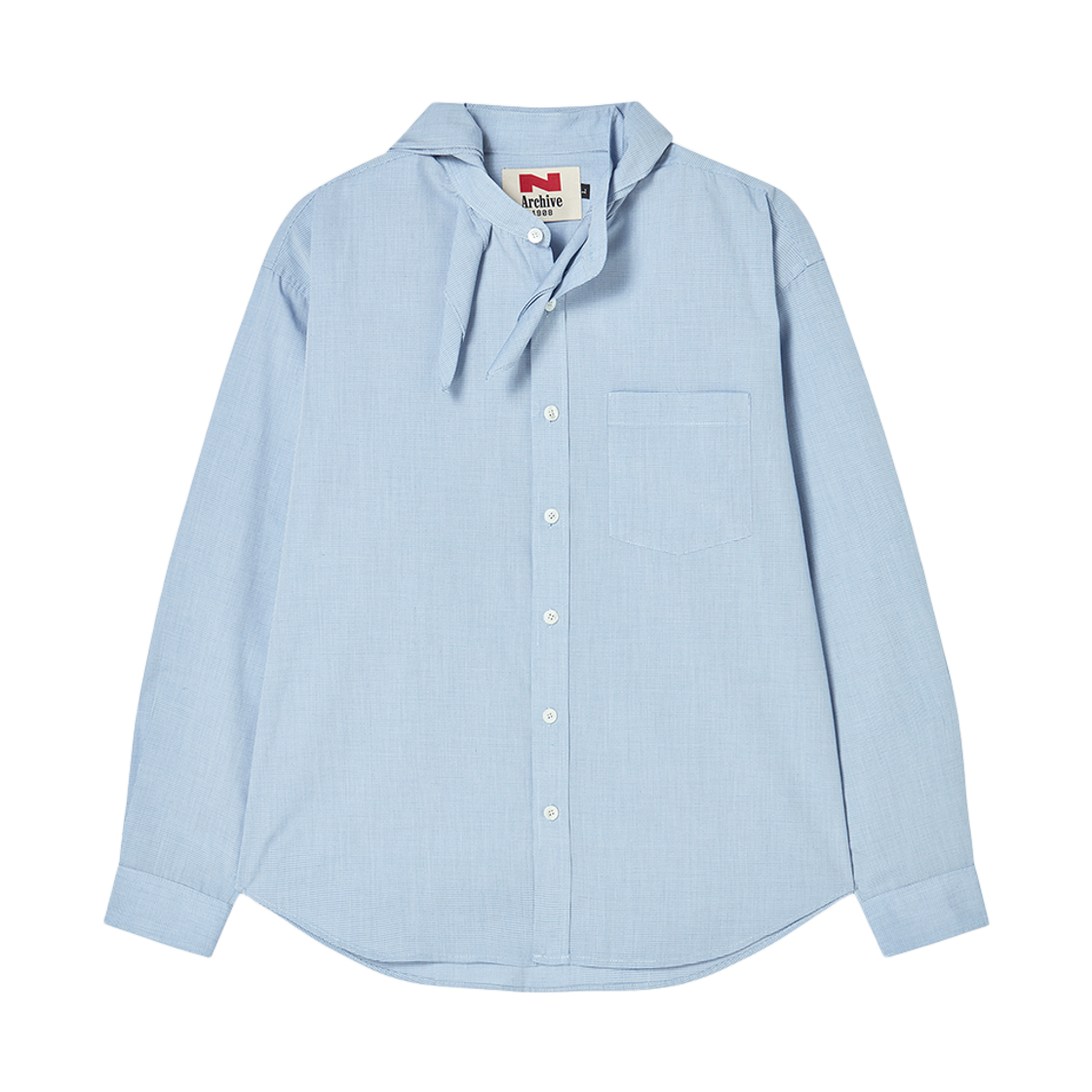 엔 아카이브 스카프 디테일 라운드 셔츠 블루