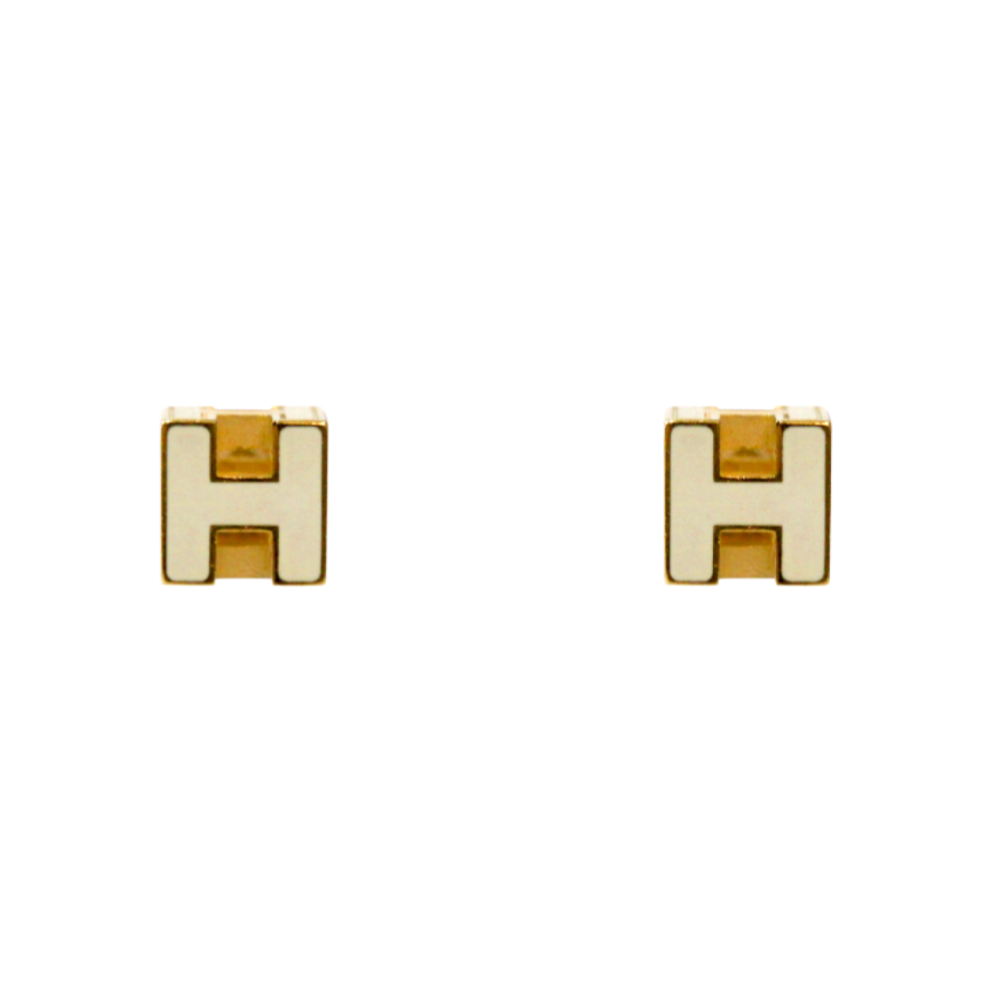 ITQ67RVJQWOI Hermes Ivory Cage Gold Earrings A-B49779