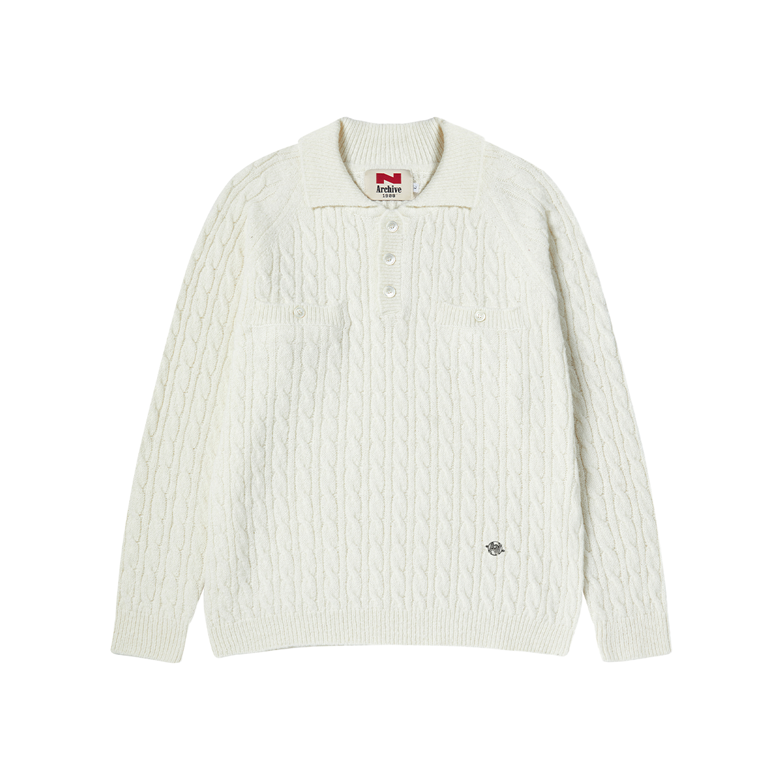 엔 아카이브 에어리 알파카 케이블 폴로 니트 아이보리(N ARCHIVE Airy Alpaca Cable Polo Knit Ivory)