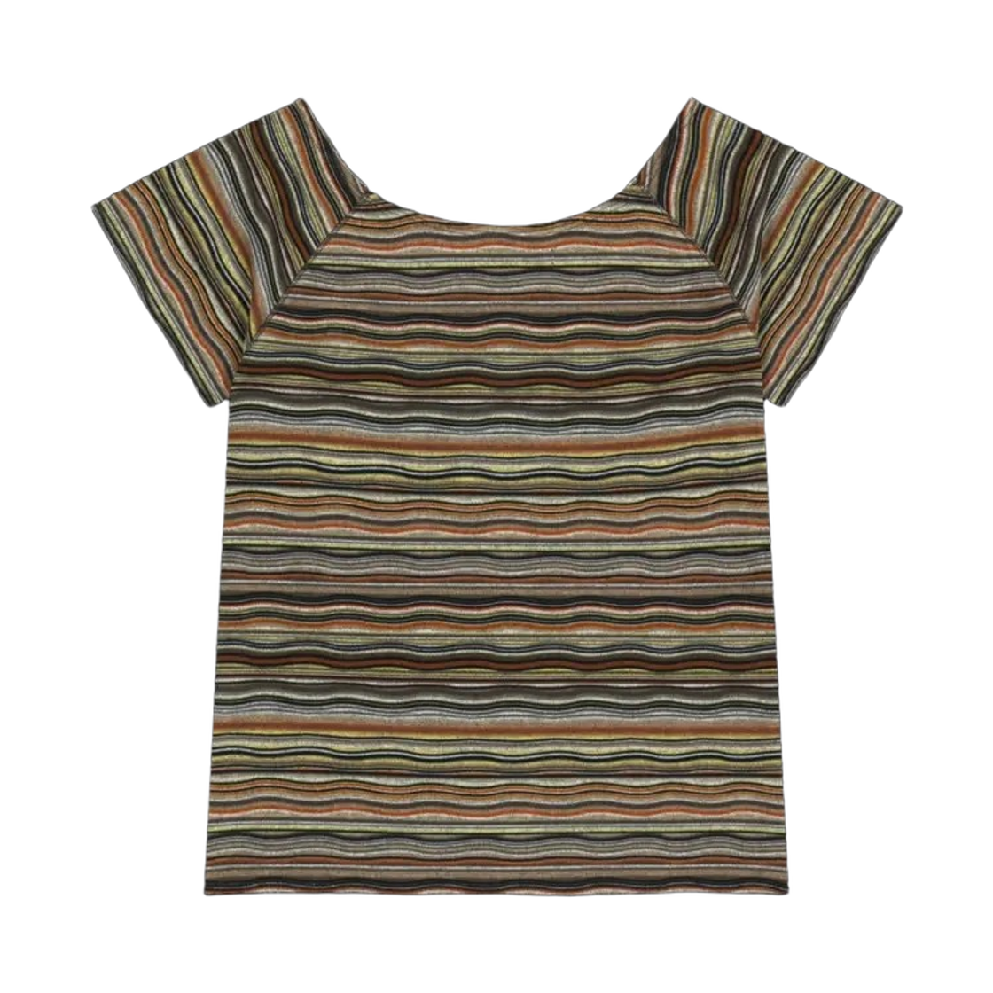 (W) 코이세이오 웨이브 스트라이프 니트 티셔츠 브라운((W) Coyseio Wave Stripe Knit T-Shirt Brown) - 2